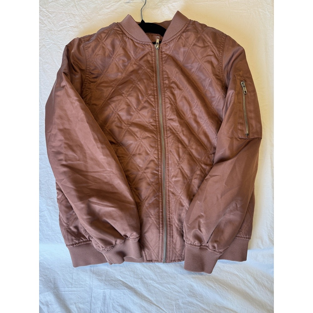 Forever 21 Women's dusty rose Cropped Quilted Satin jacket Pockets Size small